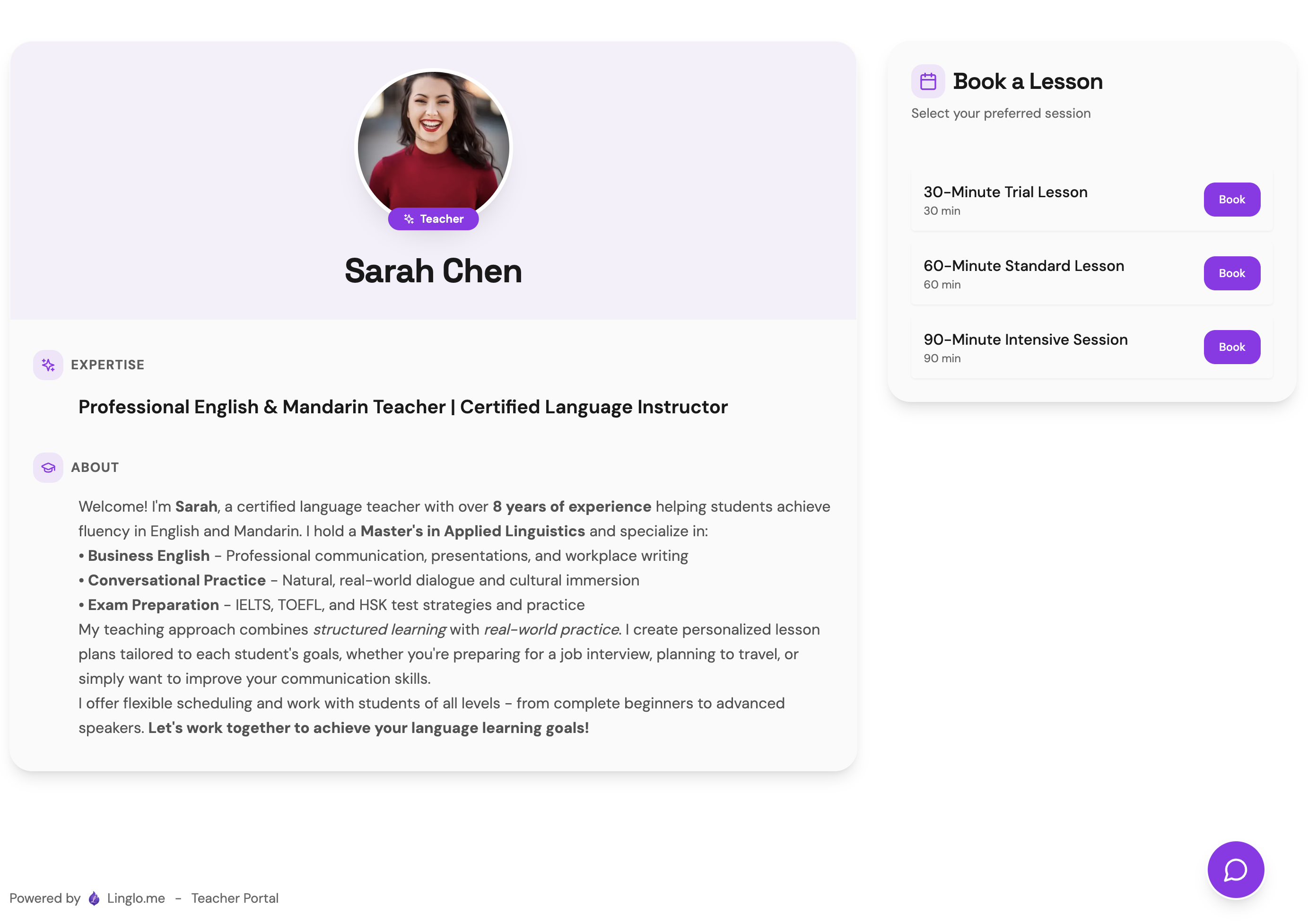 Desktop preview of teacher profile